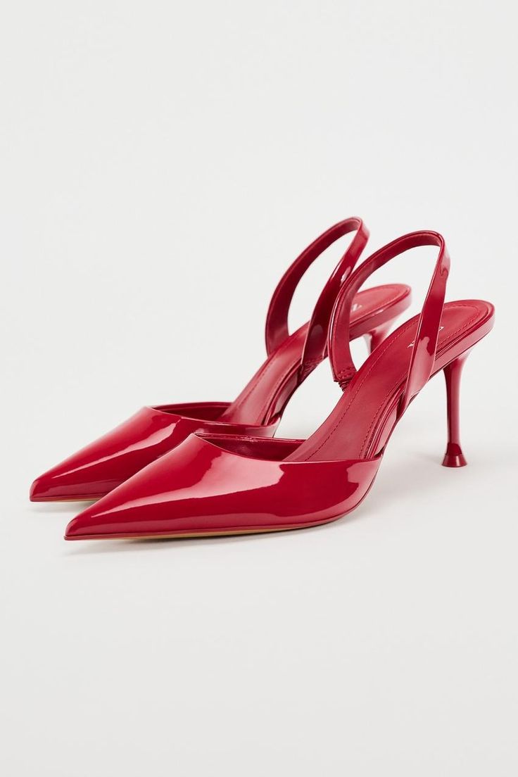 FAUX PATENT LEATHER HEELED SHOES - Red | ZARA United States Red Shoes Heels, Short Heels, Girly Shoes, Elegant Shoes, Red Heels, Patent Leather Heels, Slingback Heel, Zara Shoes, Short En Jean