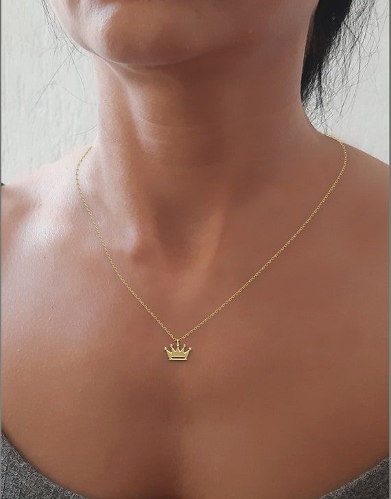 14k Tiny Solid Gold Crown Necklace 14k Yellow Gold Crown | Etsy Palm Tree Pendant, Crown Necklace, Gold Charm Necklace, Gold Crown, Tree Pendant, Star Charms, Pendant Necklaces, Charm Necklace, Solid Gold