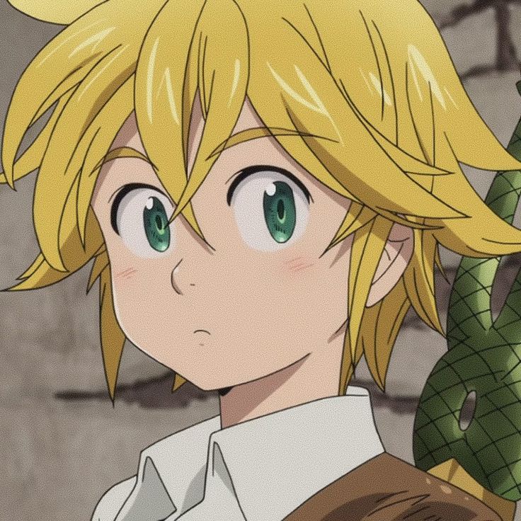 an anime character with blonde hair and green eyes holding a snake in front of him