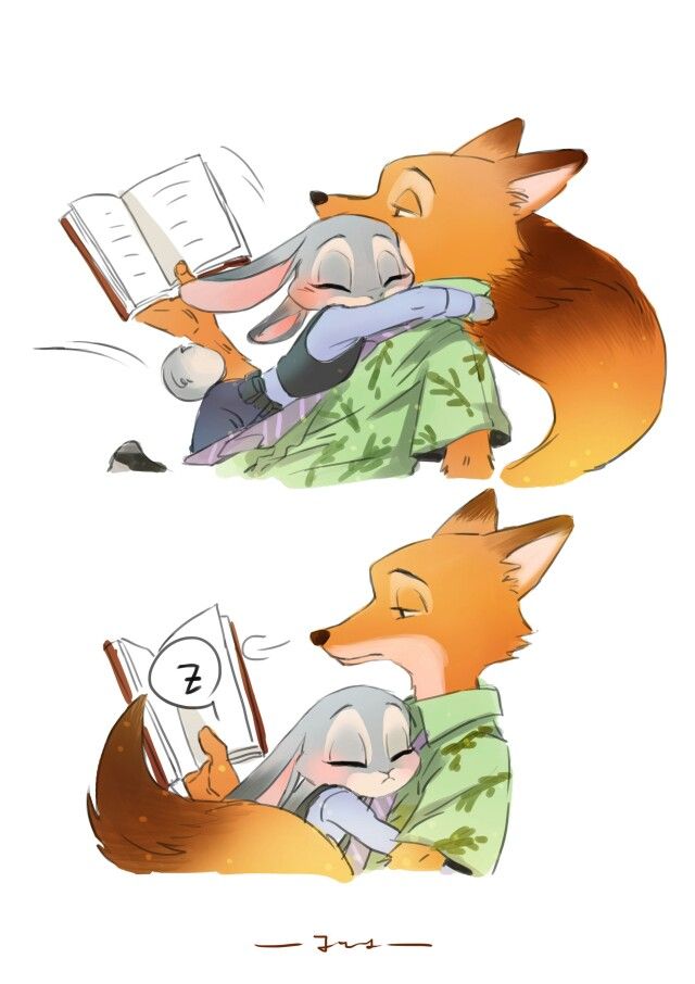 two foxes are sleeping next to each other and one has a book in its lap