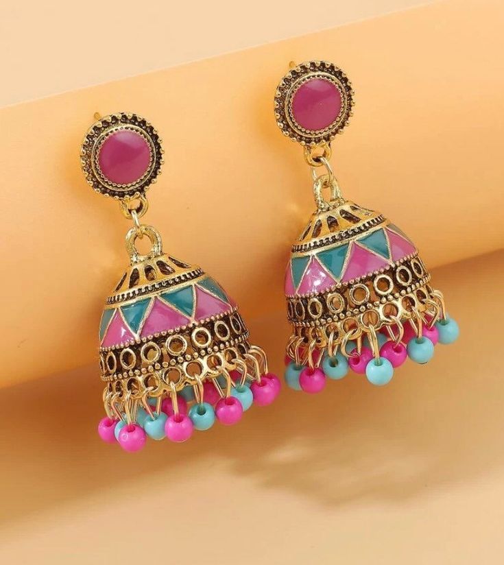 Beautiful multicolor traditional earrings. Tassel and light weight. Traditional Jhumka, Earrings Shein, Simple Blouse Designs, Traditional Earrings, Simple Blouse, Jhumka Earrings, Fancy Jewelry, Earrings Color, Color Orange