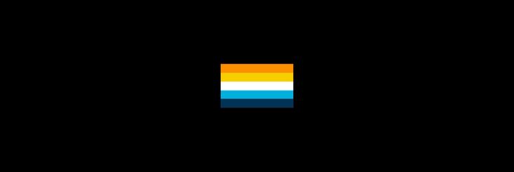 an orange, white and blue square on a black background