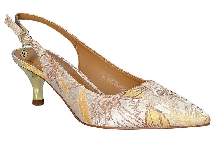 J. Renee Ferryanne - Women's Shoes : White/Yellow : The J. Renee® Ferryanne is a classic pointed-toe heel that will always exude poise and polished. Slingback with buckle closure. Padded insole. Pointed toe design. Low heel. Fabric upper. Lining, insole, and outsole made of synthetic material. Imported. Weight of footwear is based on a single item, not a pair. Bold Shoes, Ankle Injury, Kitten Heel Shoes, Evening Shoes, Silver Shoes, Slingback Pump, Shoes White, Toe Designs, Kitten Heel