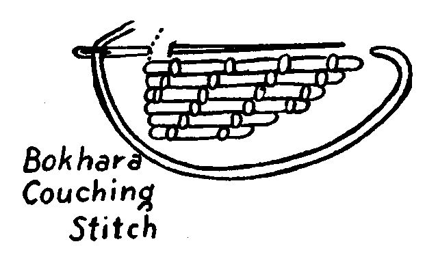 a drawing of an object with the words bokrara couching stitch on it