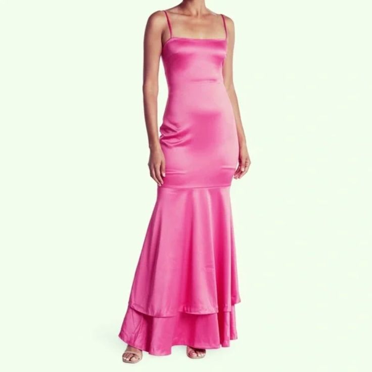 Size 10, Fits Like An 8 Pink Gown With Fitted Bodice For Cocktail, Pink Maxi Length Cocktail Gown, Pink Fitted Cocktail Gown, Chic Pink Gown For Gala, Pink Maxi Cocktail Gown, Pink Gala Maxi Dress, Chic Pink Fitted Gown, Glamorous Pink Cocktail Gown, Glamorous Pink Maxi Dress For Cocktails