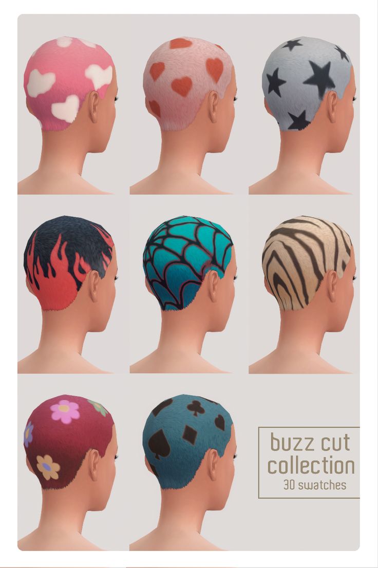 six different styles of wigs with hearts and stars on them