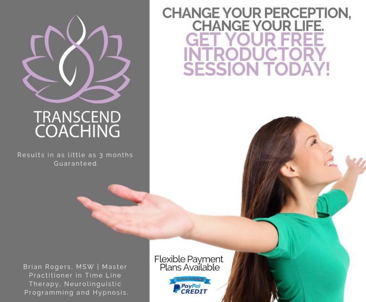 a woman holding out her hands with the words transcend coaching in front of her