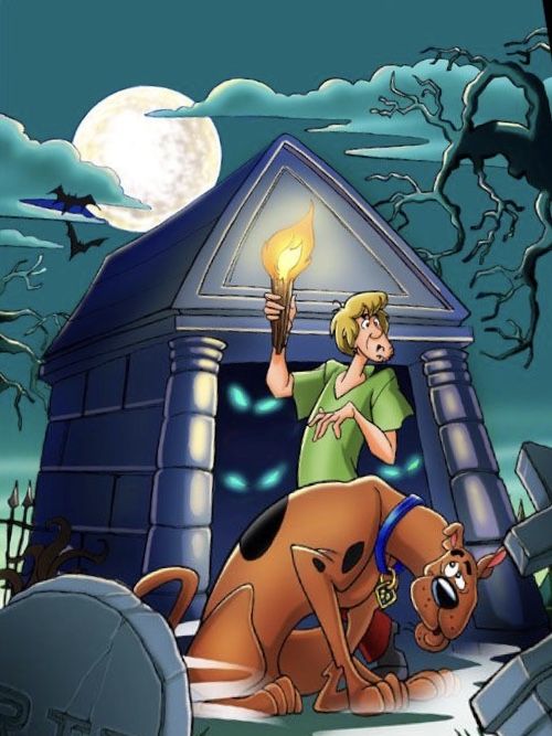 a cartoon character holding a torch in his hand next to a dog