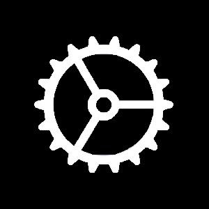 a white gear wheel on a black background with the words, `'and an image of