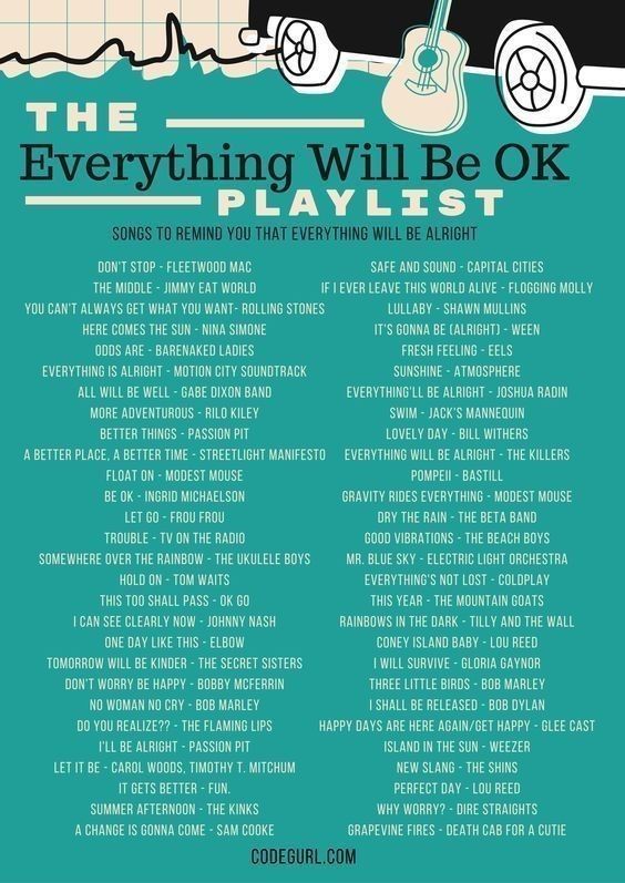 the everything will be ok playlist is shown in blue and white with an image of a