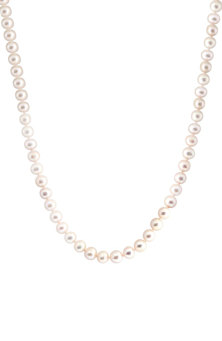 Accessorize with the timeless sophistication of this single-strand necklace showcasing lustrous freshwater pearls. 24" length Pearl size: 8–9mm Sterling silver/freshwater pearl Made in the USA Future Board, Tiny Pearl Necklace, Pearl Jewelry Necklace, Freshwater Pearl Necklace, Affordable Jewelry, Freshwater Pearl Necklaces, Keep Jewelry, Pearl Size, Strand Necklace