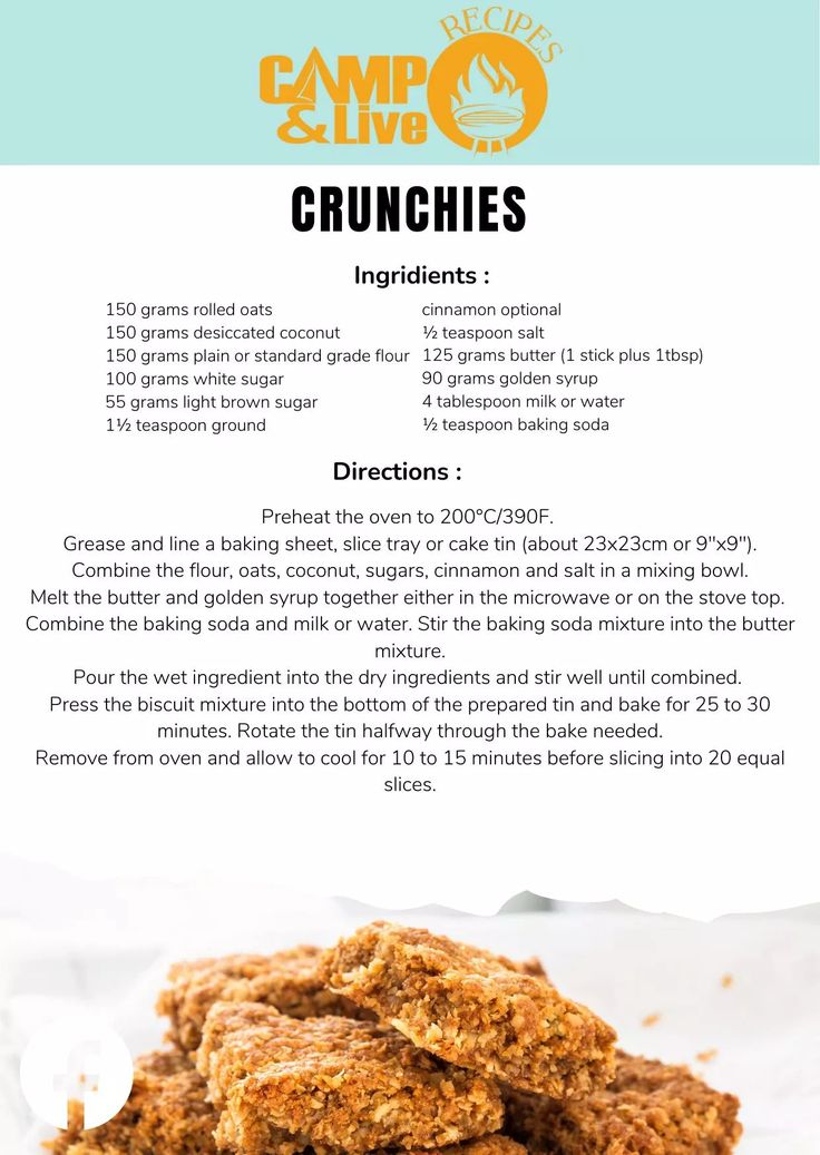 the recipe for crunches is shown in this brochure, with information about it