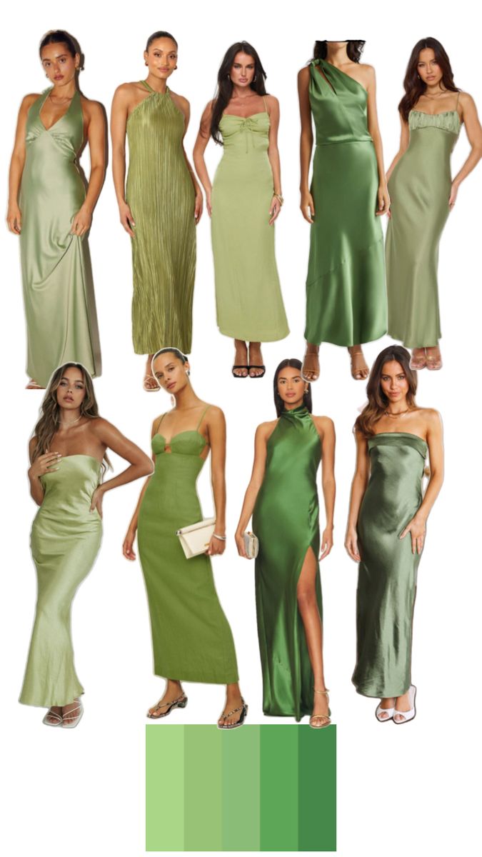 women in green dresses standing next to each other