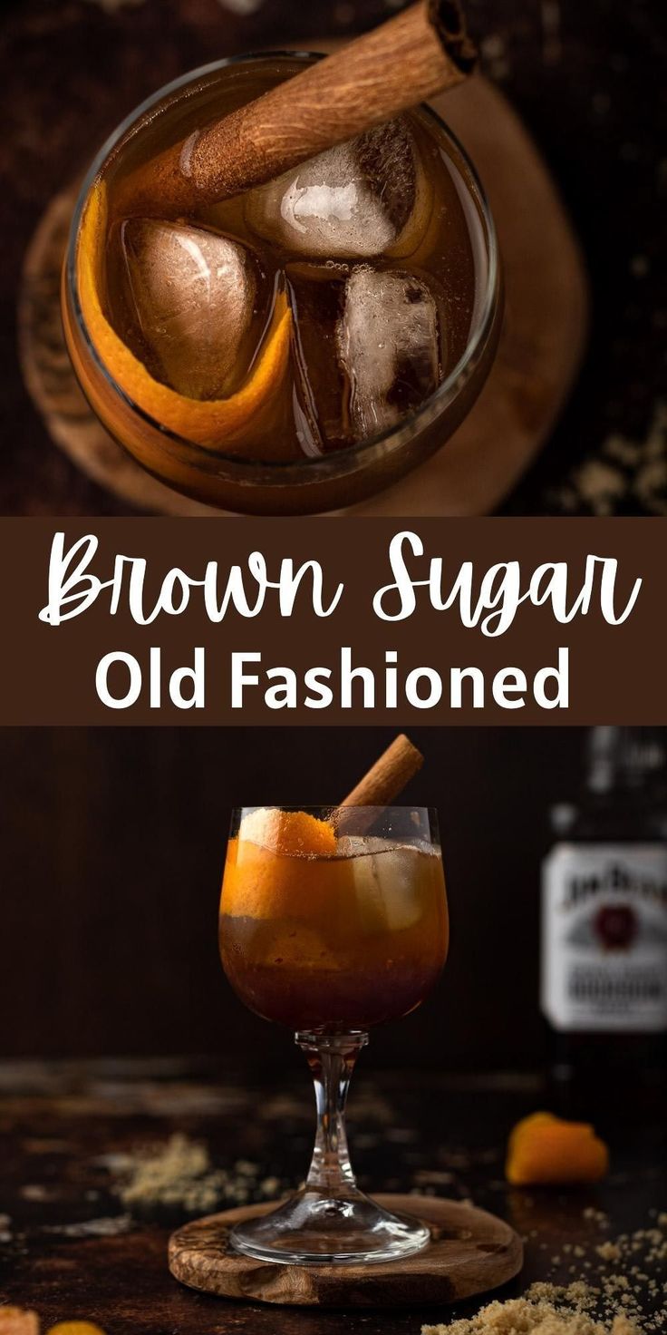 an old fashioned drink in a glass with ice and cinnamon garnish