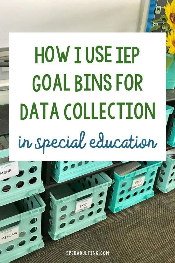 blue bins with text overlay how i use iep goal pins for data collection in special education