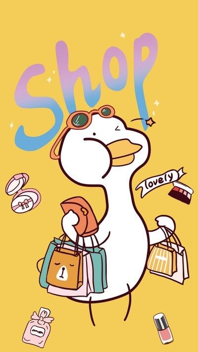 the duck is holding shopping bags and wearing sunglasses