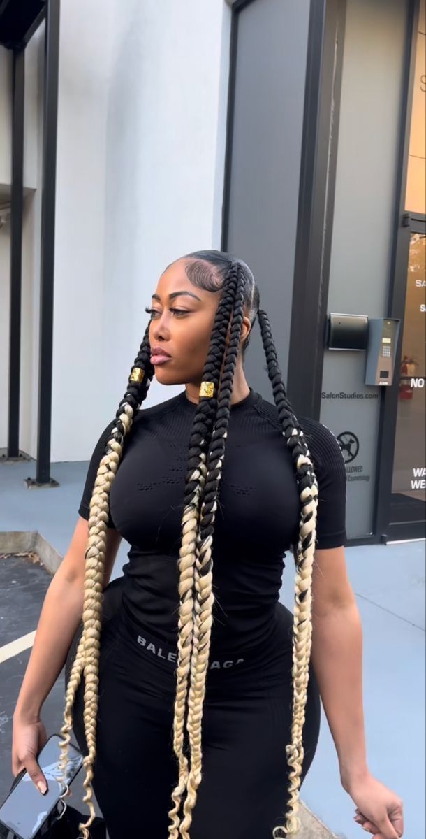 4 Big Braids Hairstyles For Black Women, Ombre Braided Ponytail, Jayda Wayda Braids Double, 5 Braids Hairstyles Black Women, 4 Jumbo Box Braids, Jadya Wayda Braids, Jumbo Feed In Braids, 4 Jumbo Braids, Jada Wayda Braids