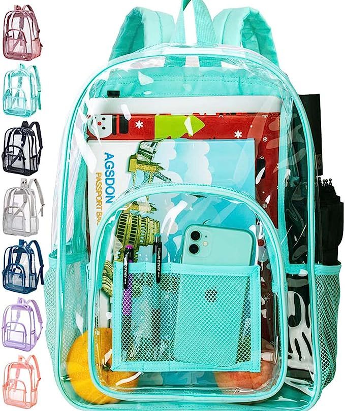 AGSDON Clear Backpack, Heavy Duty Transparent Bookbag, See Through PVC Backpacks for Women Men Clear Backpack, Backpacks For Women, Clear Purses, Trendy Backpacks, Sports Bags Gym, Winter Knit Hats, Mens Travel Bag, Transparent Bag, Blue Checkered