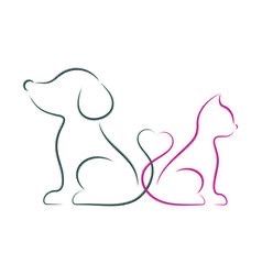 a dog and cat sitting next to each other on a white background with the word love written