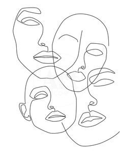 three faces with one line drawn in the middle, and two are facing each other