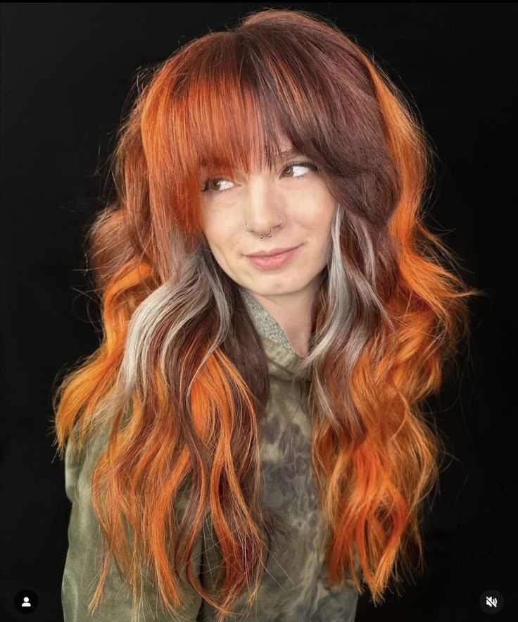 Ash Streaks, Vibrant Highlights, Calico Hair, Color Block Hair, Diy Hair Extensions, Poofy Hair, Cinnamon Hair, Fiery Sunset, Sunset Waves