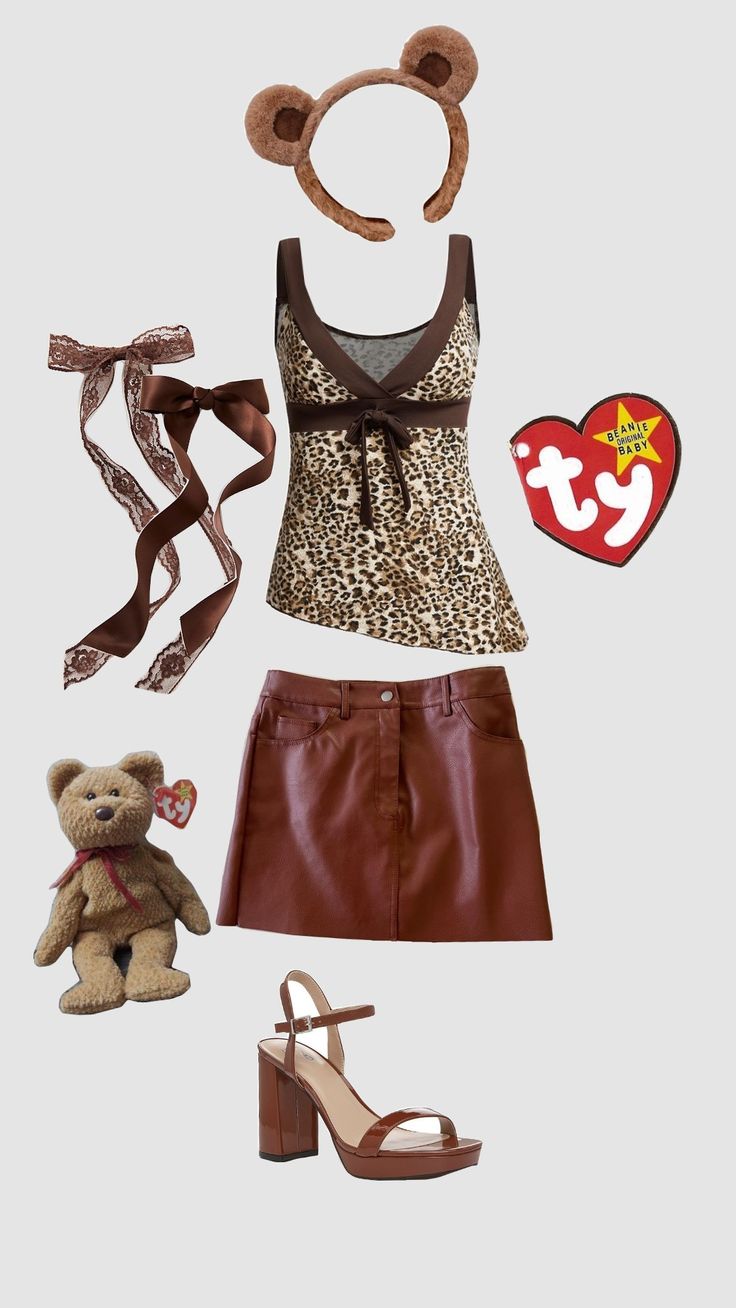 a woman's outfit and teddy bear is shown