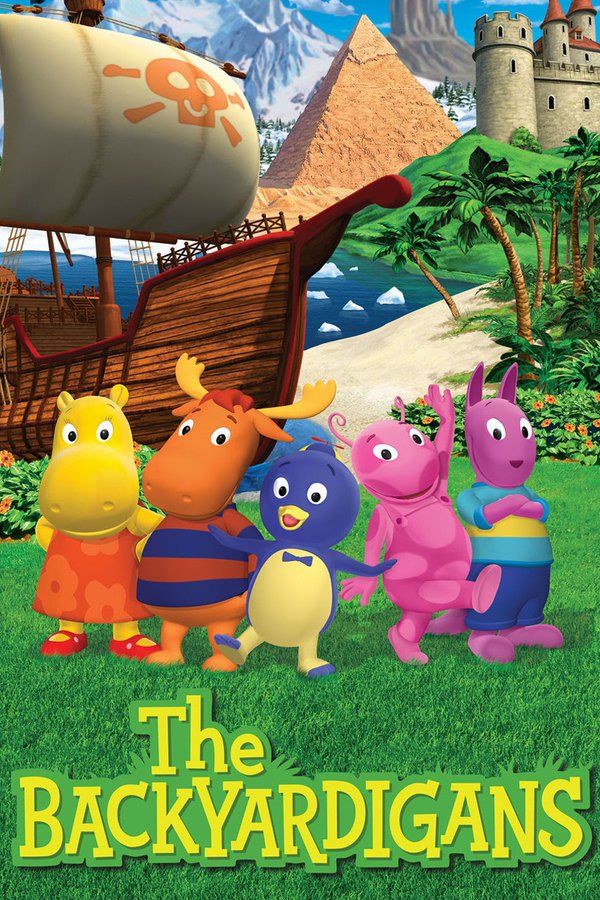 the backyardigans movie poster with three cartoon characters in front of a pirate ship