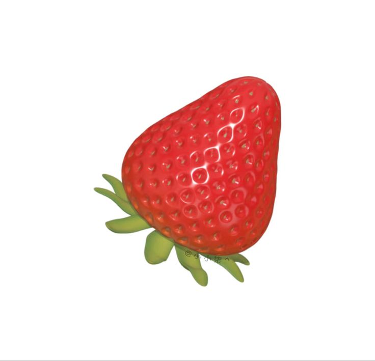 a red strawberry sitting on top of a green leaf covered in lots of tiny dots