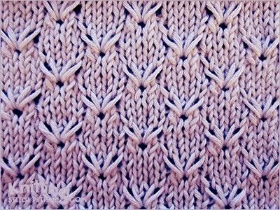 the knitting stitch pattern is shown in shades of purple and white, as well as an image