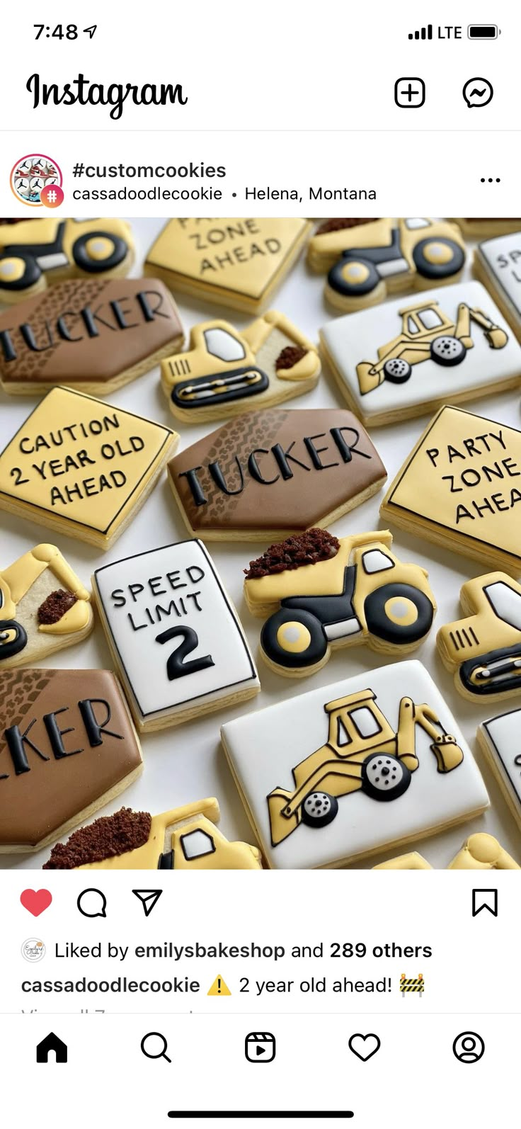 the instagram page for instagram com features an image of cookies with construction trucks on them