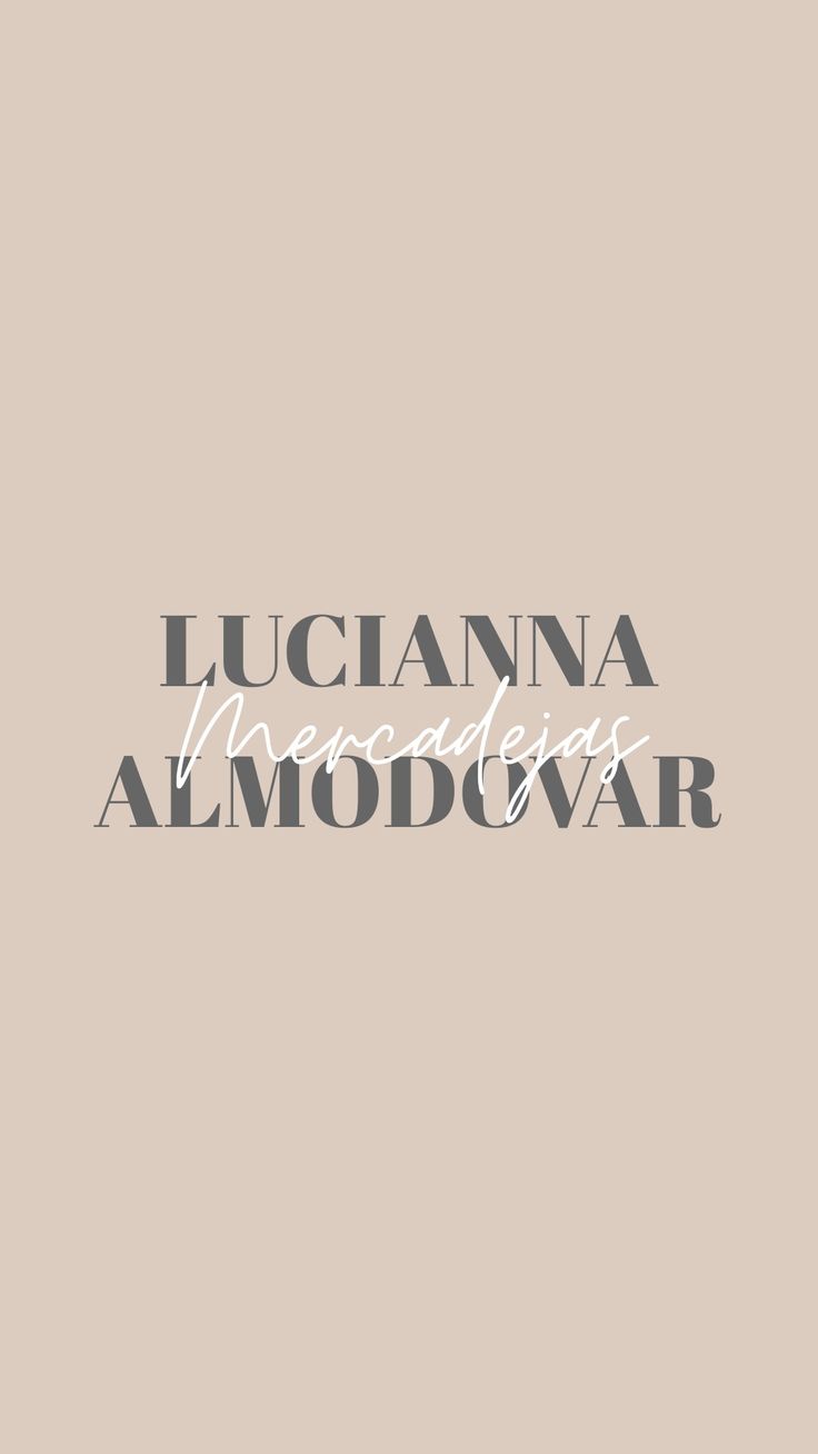 the words lucianna and almodavar are shown in black on a beige background