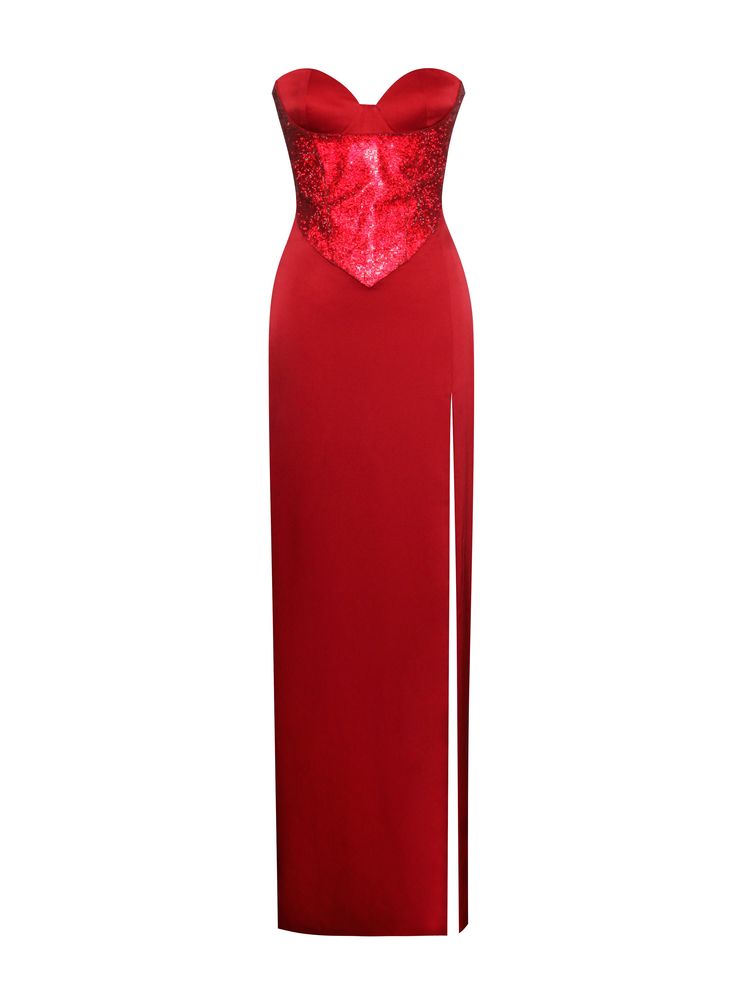 Introducing our breathtaking Kadesha! This stunning piece boasts a sweetheart neckline with padded cups for added support. The corseted design features a red crystal trim bodice and a "V" shaped waistband, creating an alluring silhouette. Crafted from double duchess luxe satin and fully lined, this gown is perfect for various occasions, from holiday parties to a night out on the town, or a glamorous New Year's Eve celebration. Available exclusively in radiant red, make a statement with this eleg Corset Gown, Radiant Red, Tie Dye Jumpsuit, Satin Corset, Crystal Trim, Maxi Dress Cocktail, Sparkly Dress, Red Crystals, Dress With Cardigan