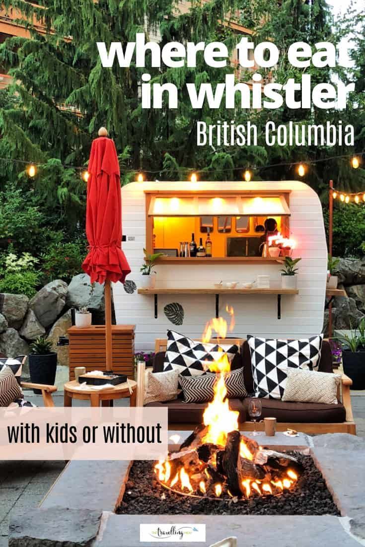 a camper trailer is set up in the back yard with fire pit and seating