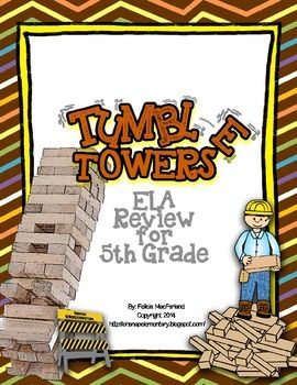 a stack of bricks with the words tumble towers written on it and a construction worker next to it