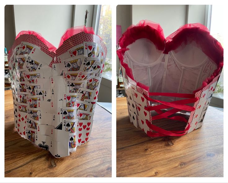 two pictures show the inside of a heart shaped box