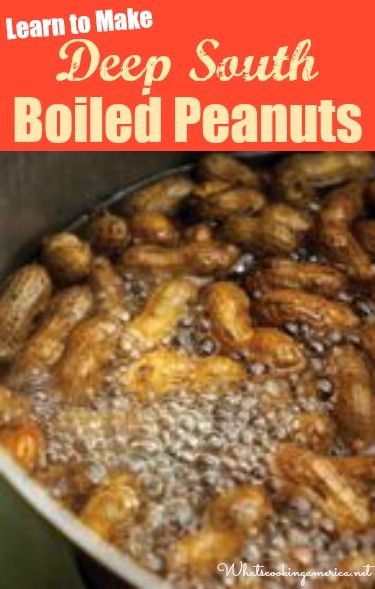 the words learn to make deep south boiled peanuts are in front of a pan filled with oil