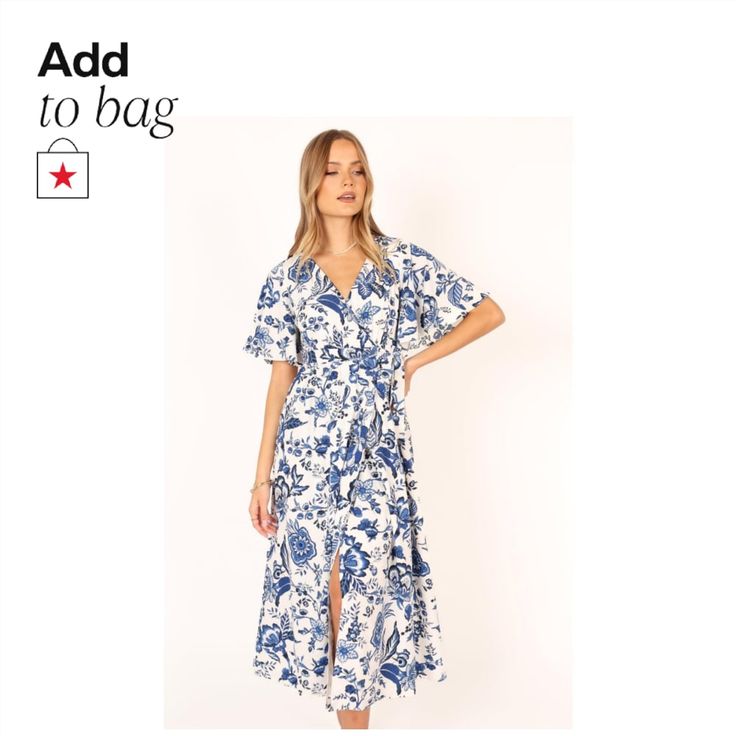 in stock Petal And Pup, Midi Wrap Dress, Waist Tie, Wrap Style, White Blue, Wrap Dress, White Dress, In Store, Pick Up