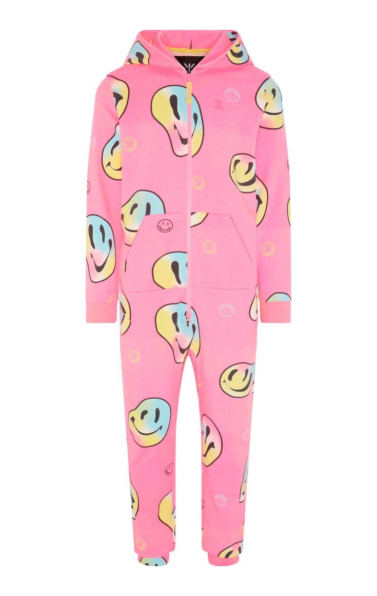 Keeping Smiling Jumpsuit Pink | Onepiece Playful Pink Onesie For Pajama Party, Casual Winter Onesie With Cartoon Print, Casual Pink Jumpsuits And Rompers For Lounging, Pink Printed Cotton Onesie, Pink Cotton Printed Onesie, Pink Cotton Onesie For Pajama Party, Pink Cartoon Print Onesie For Loungewear, Trendy Pink Sleepwear For Lounging, Cotton Graphic Print Onesie For Loungewear