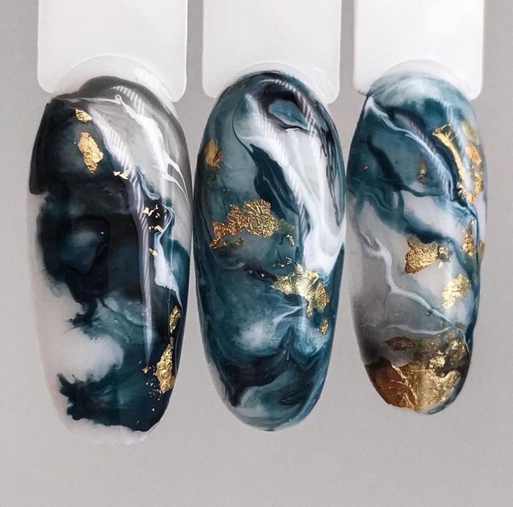 Ocean Blue Marble Nails, Blue And Silver Marble Nails, Pastel Blue Marble Nails, Gold Flake Marble Nails, Marbled Nails Gel, Blue Gold Marble Nails, Ocean Marble Nails, Nail Art Marble Blue, Navy Marble Nails