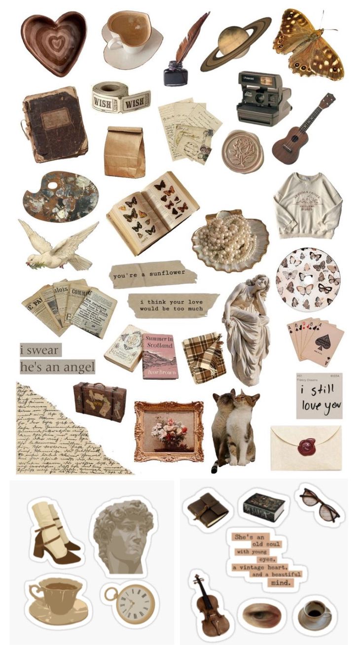 an assortment of different items are shown in this collage with words and pictures on them