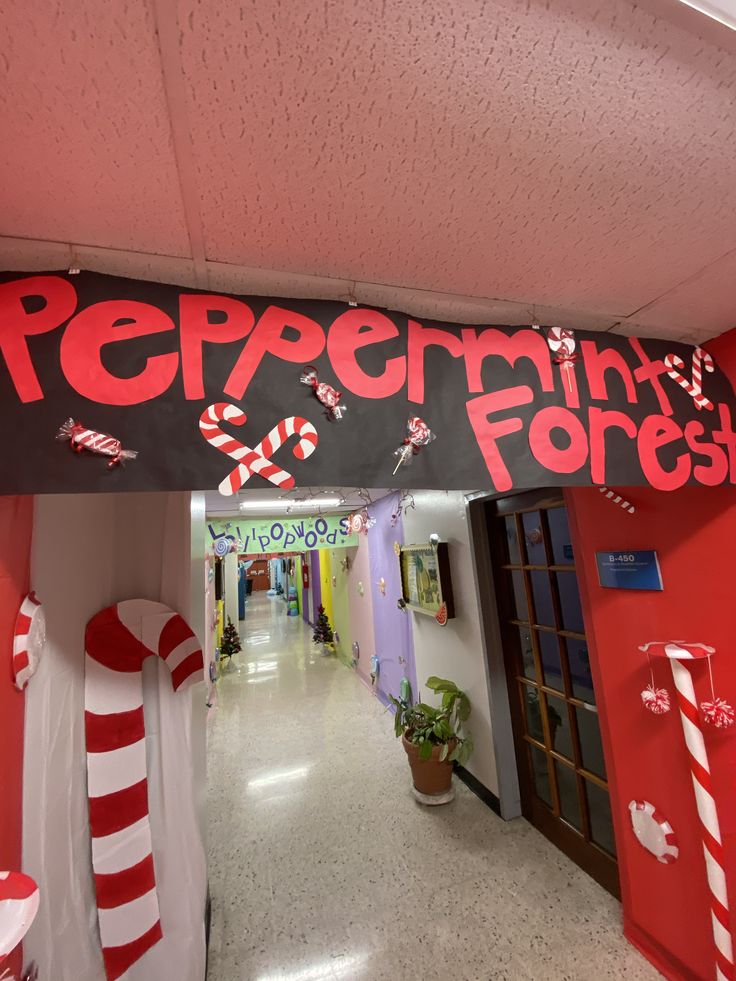 the entrance to peppermint forest is decorated with candy canes