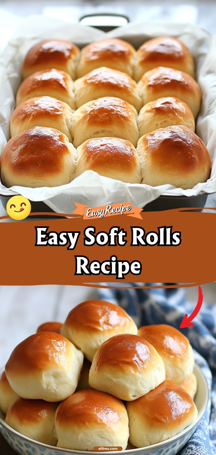 an easy soft roll recipe in a pan with the words easy soft rolls on it