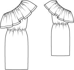 the front and back views of an off shoulder dress