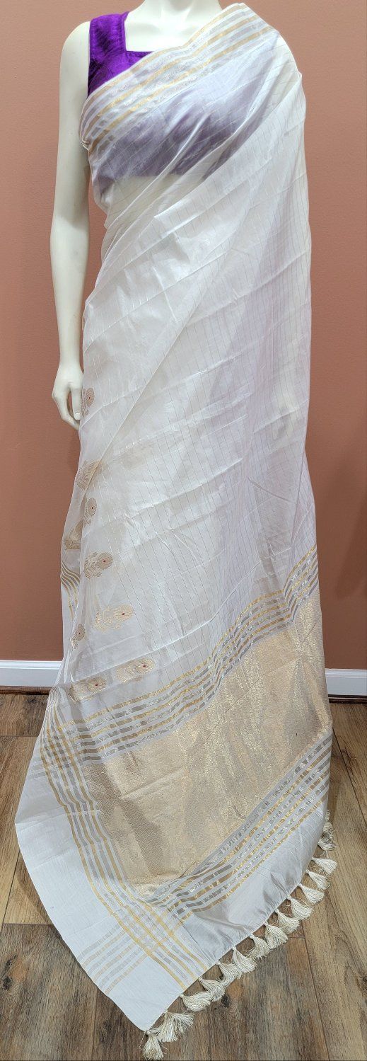 Exclusive Chanderi Pattu Silk Saree Collection w/ custom Blouse. For Custom Blouse Pls contact us. Free Shipping within the US. Saree ships immediately within the US and the Blouse 2 weeks later. Custom blouse stitching $25. White Wedding Blouse With Dupatta, Wedding White Blouse With Dupatta, White Silk Pre-draped Saree For Festivals, White Pre-draped Cotton Silk Saree With Resham Embroidery, White Blouse With Dupatta For Eid, Transitional Silk Traditional Wear In Off White, Transitional Off White Silk Traditional Wear, Transitional Off-white Silk Traditional Wear, Wedding Blouse With Chikankari Embroidery In Tissue Silk