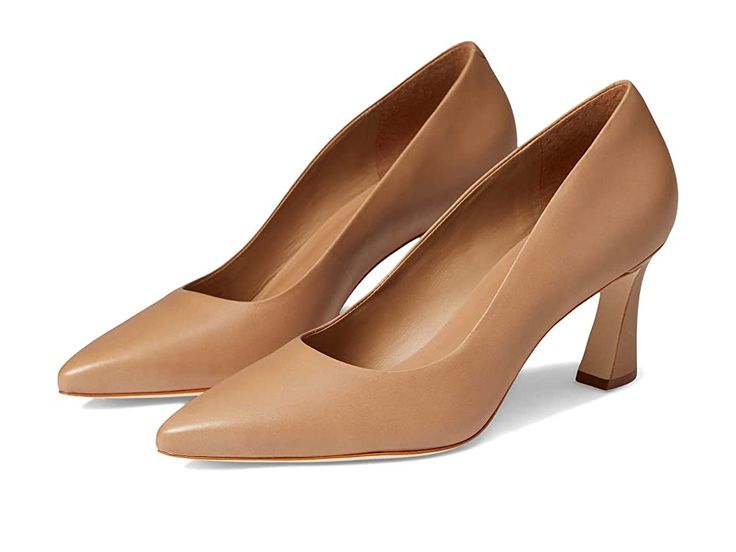 Bernardo Faryn - Women's Shoes : Sand Antique Calf : It's time that you unleash your minimalist but sophisticated fashion game by stepping out in the Bernardo Faryn Heels. Leather upper, lining, and insole. Easy slip-on style. Closed pointed toe. Flared mid-height heel design. Leather outsole. Made in Brazil. Measurements: Heel Height: 2 3 4 in Weight: 9 oz Product measurements were taken using size 9, width M. Please note that measurements may vary by size. Weight of footwear is based on a sing Elegant Slip-on Court Shoes With Deep Heel Cup, Modern Court Shoes With 4-inch Heel For Spring, Slip-on Closed Toe Court Shoes For Work, Chic Slip-on Court Shoes For Work, Classic Slip-on Court Shoes With 4-inch Heel, Slip-on Almond Toe Court Shoes For Office, Business Slip-on Heels With Pointed Toe, Business Casual Almond Toe Court Shoes With 4-inch Heel, Elegant Slip-on Court Shoes For Office