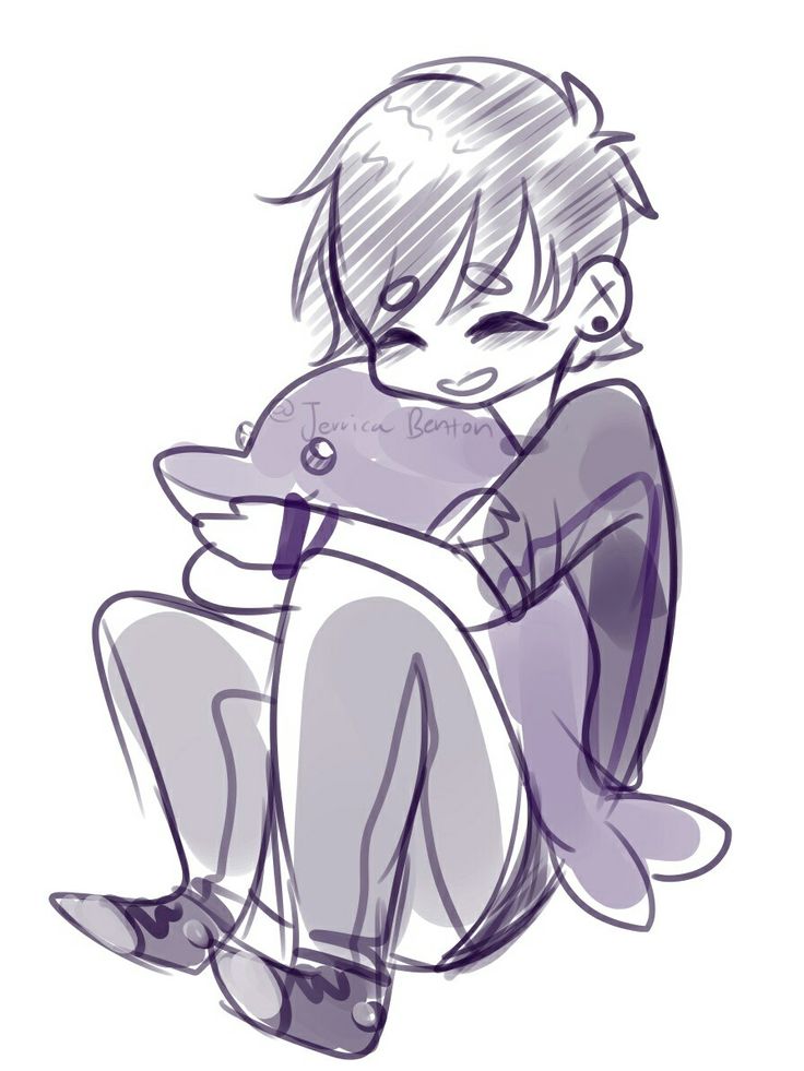 a drawing of a boy sitting on the ground holding a stuffed animal in his lap