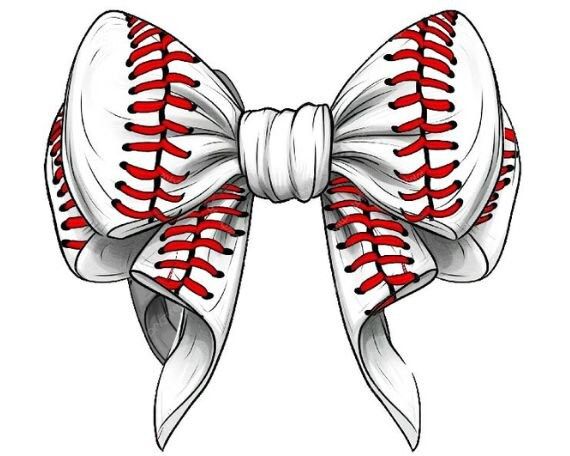 a baseball bow with red stitching on it