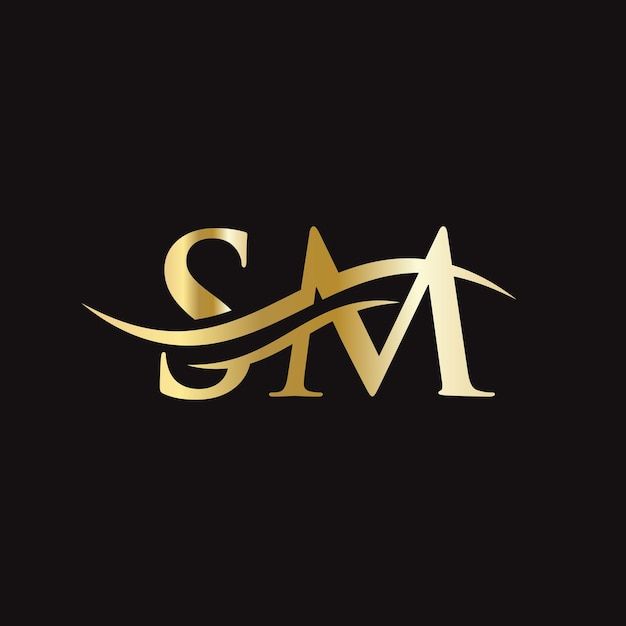 the letter s and m is made up of gold foil on a black background with an elegant