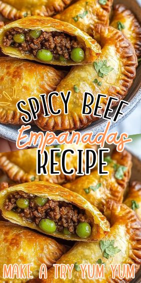 two plates filled with meat empanadas next to each other and the text spicy beef empanadas recipe