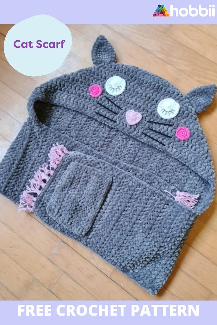 a crocheted cat sweater with the words, free crochet pattern on it